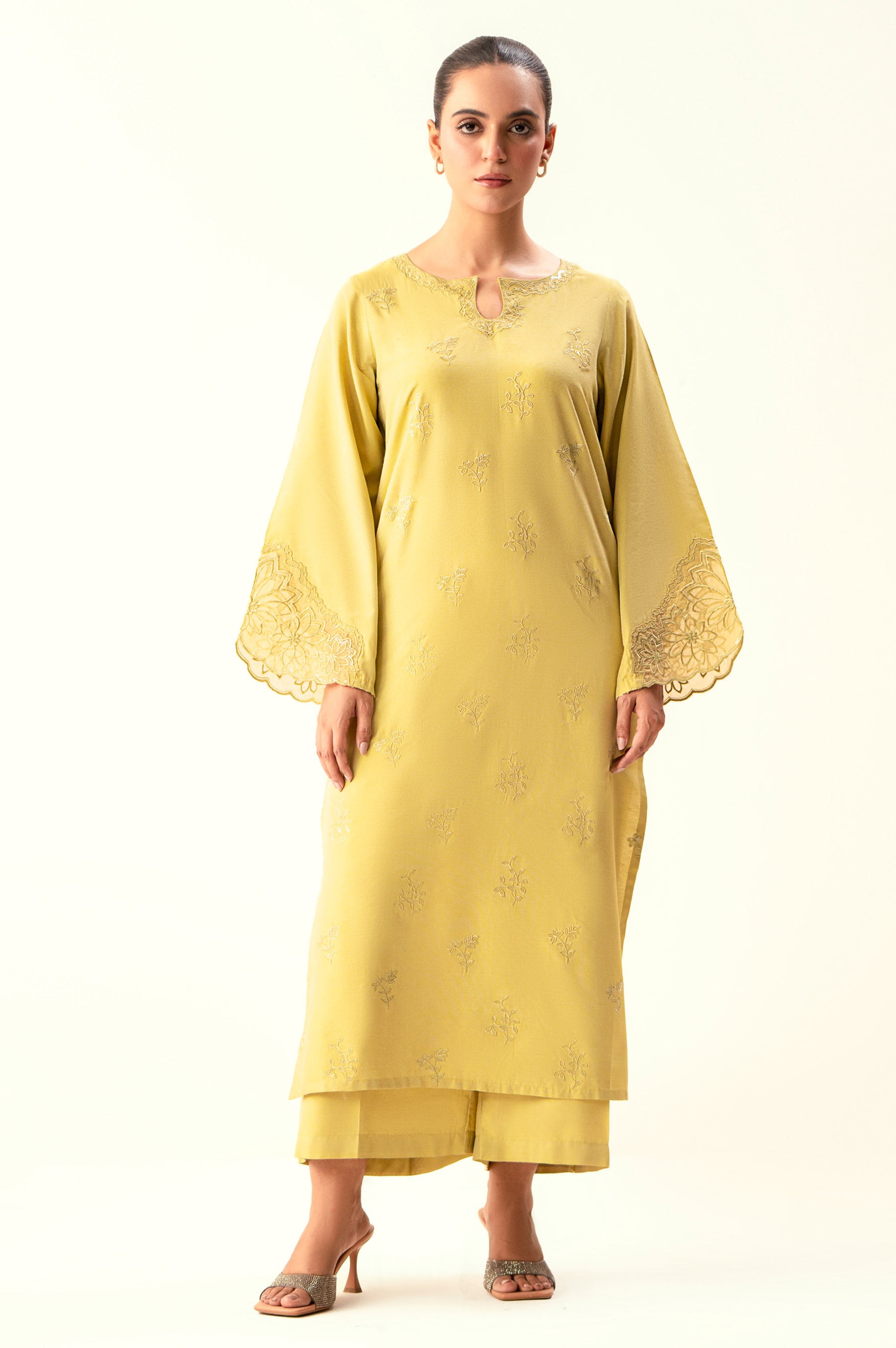 Stitched 2 Piece Embroidered Cotton Silk Suit